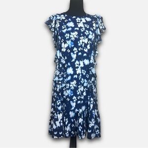 Michael Kors Navy & White Floral Flutter Sleeveless Ruffled Tiered Dress